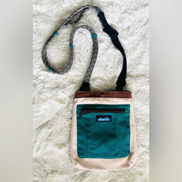 KAVU Keepalong Countryside Teal, Khaki, & Brown Crossbody Purse Adjust. Strap - Picture 2 of 8